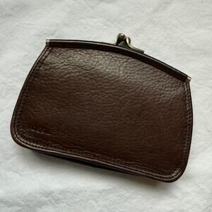 Vintage Fossil Dark Brown Pebbled Leather Kiss Lock Frame Coin Pouch Wallet EUC